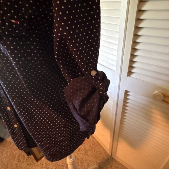 Tommy Hilfiger Womens Top,  Blouse, Size XL, Navy Blue with Polka Dots, Long Sle - Picture 6 of 9